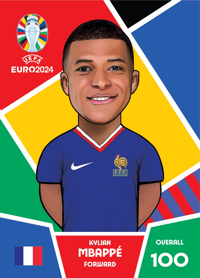 تصویر  کارت فوتبالی کیمدی  کیلیان امباپه سری پریمیوم سری یورو - 2024